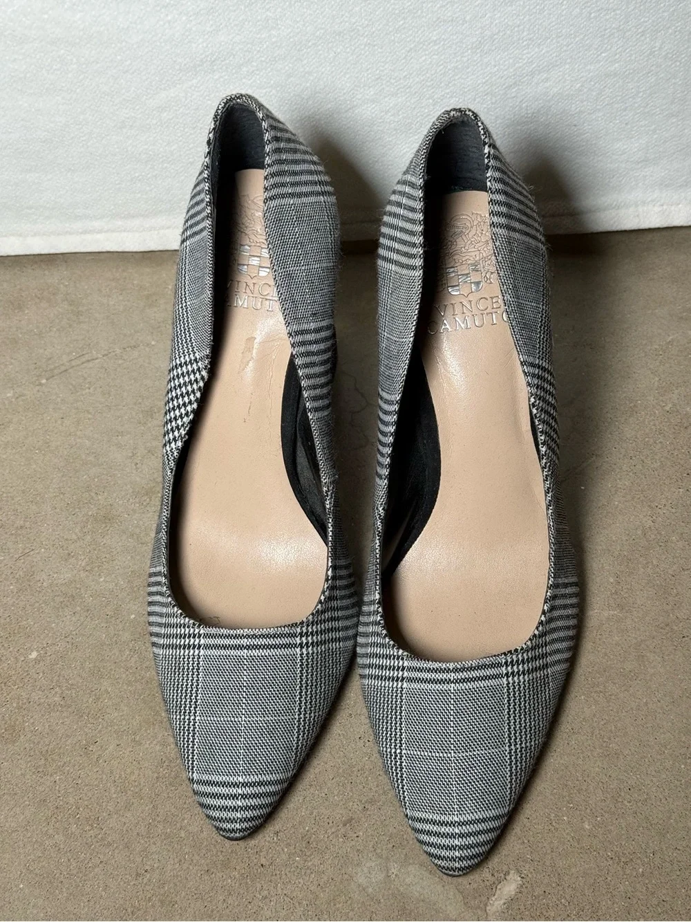 Vince Camuto Talise Plaid Pointy Toe Block Heel Pumps